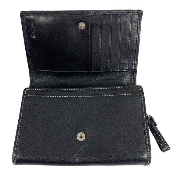 Coach Black Leather Bifold Wallet Snap Closure L Zip Coin Slot Bills Cards - Picture 2 of 7